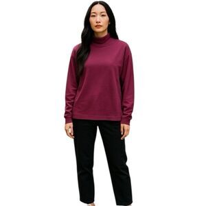 Peruvian Connection Womens Turtleneck Tunic Pima Cotton Long Sleeve Burgundy  XL